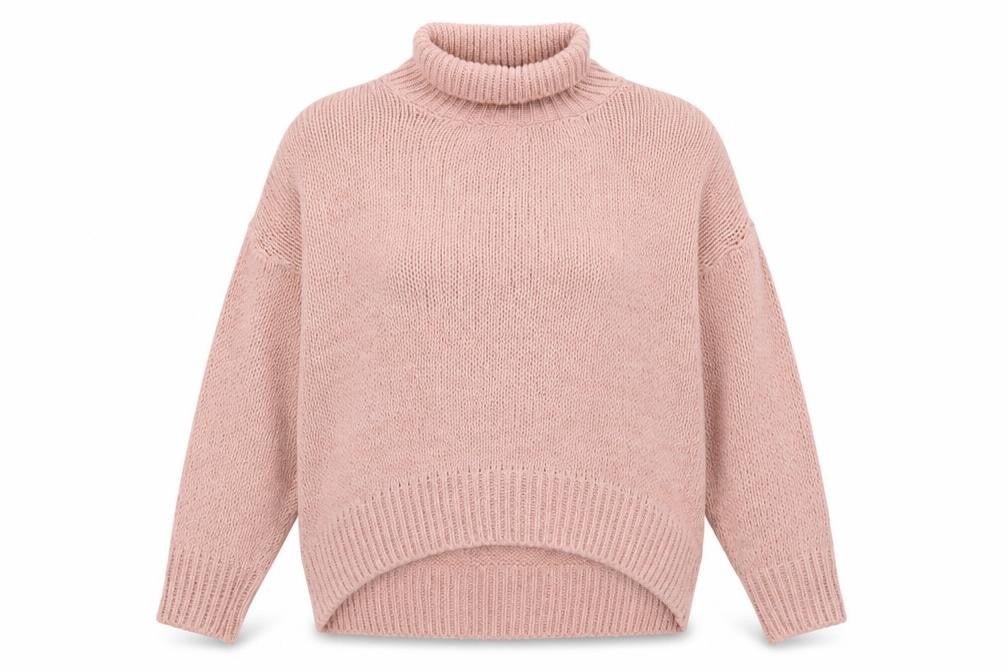 HOT!MESS Women Pink Roll Neck Chunky Knit Pullover Jumper One Size