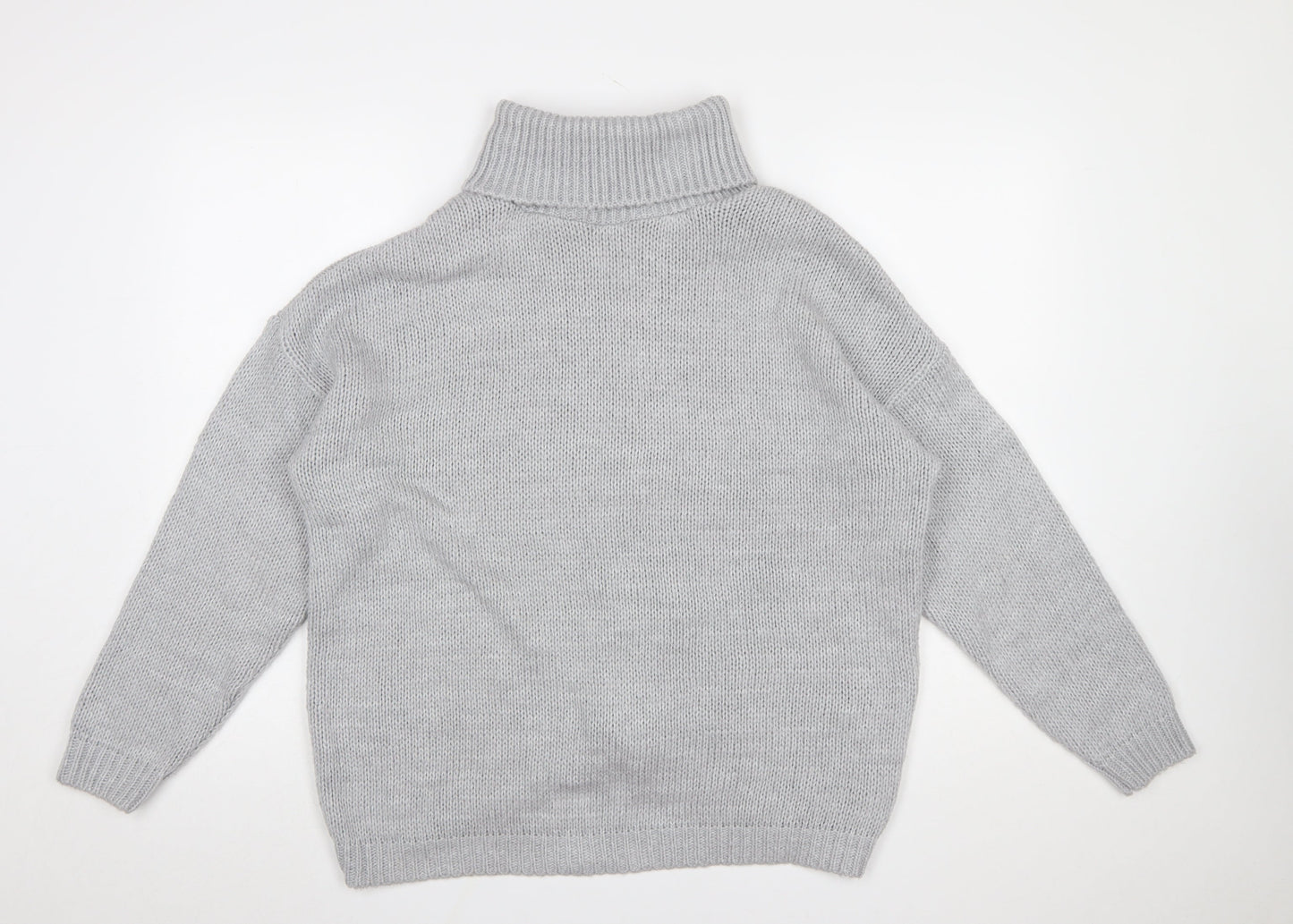 HOT!MESS Women Grey Roll Neck Lace-Up Knit Jumper One Size Acrylic Blend