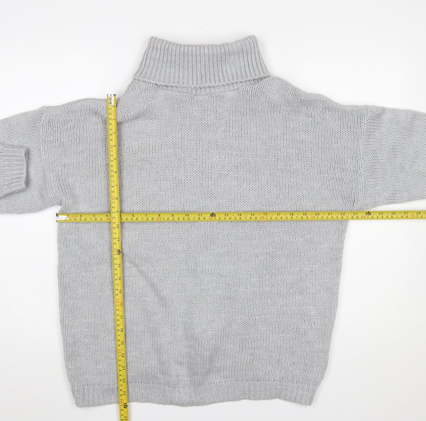 HOT!MESS Women Grey Roll Neck Lace-Up Knit Jumper One Size Acrylic Blend