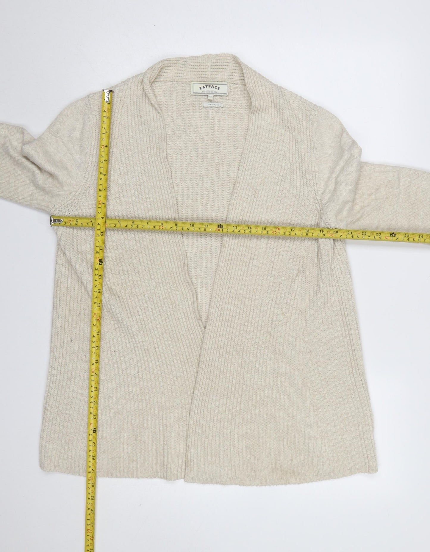 FatFace Women Beige Size 12 Knit Acrylic Cardigan Jumper
