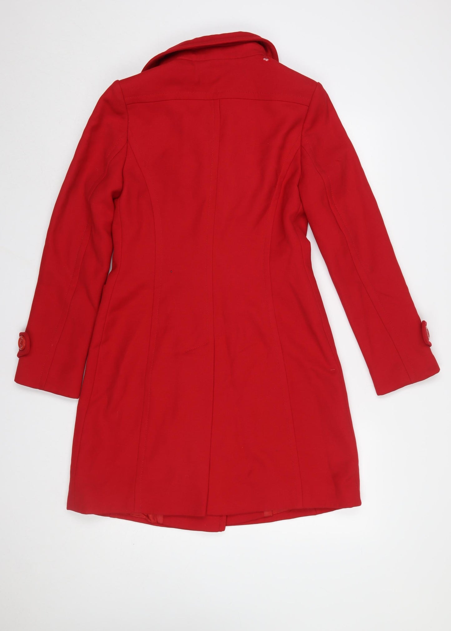 Planet Womens Red Wool Pea Coat Size 8 Double Breasted Mid-Length