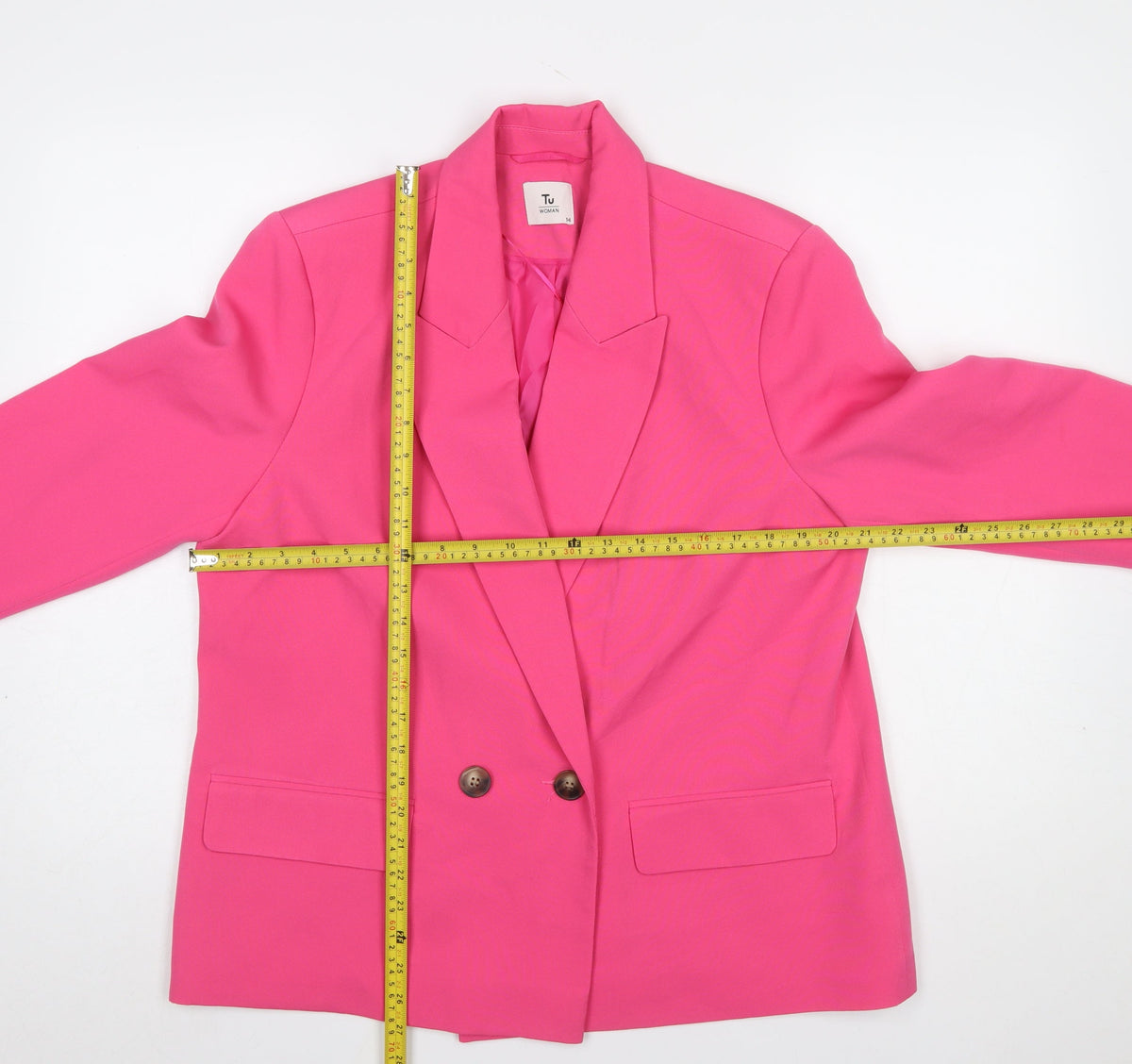 Tu Woman Pink Double-Breasted Blazer Size 14 Regular Fit