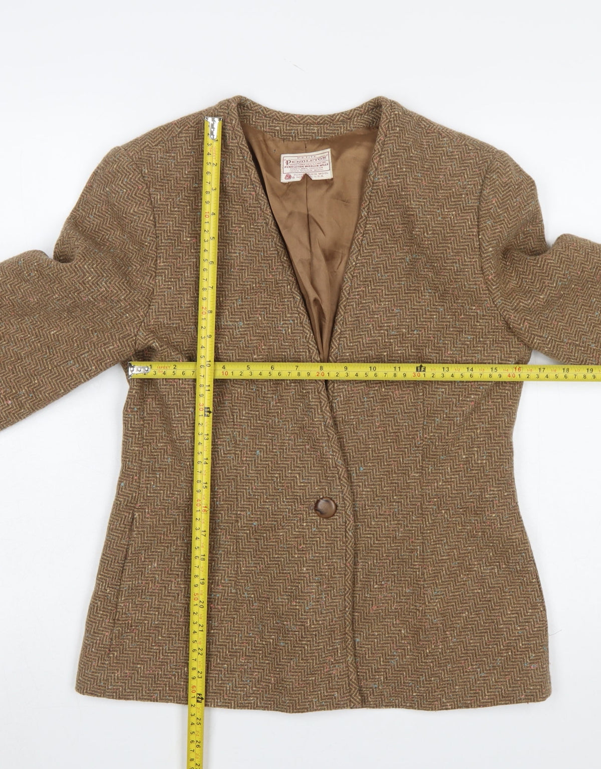 Pendleton Women's Brown Tweed Wool Blazer Size 12 Petite Vintage