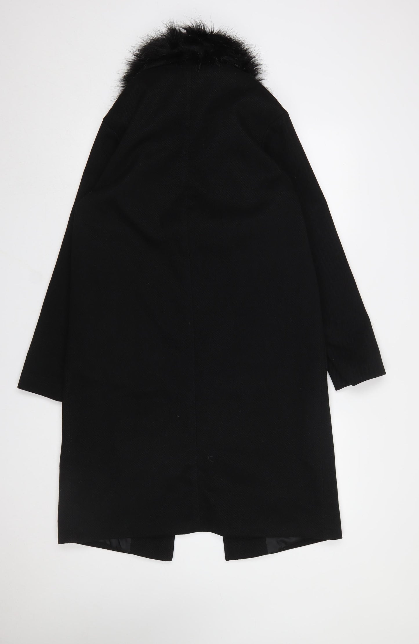 New Look Women's Black Faux Fur Collar Long Wool Blend Coat UK 10