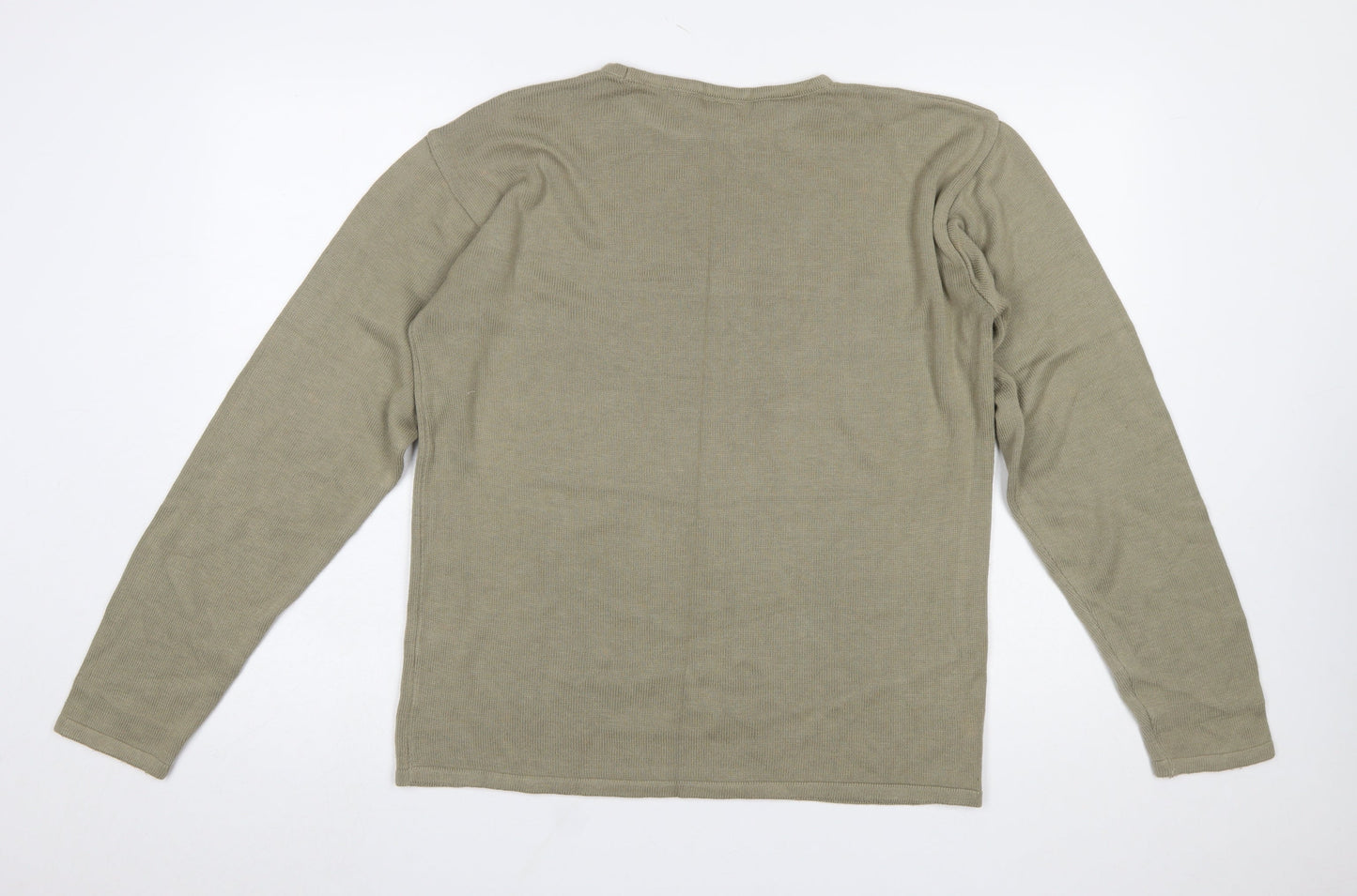 Angelo Litrico Men's Green Cotton Acrylic Crew Neck Jumper Size L
