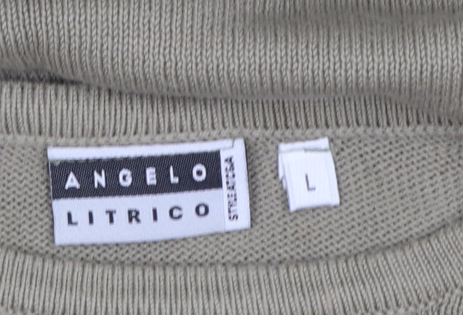 Angelo Litrico Men's Green Cotton Acrylic Crew Neck Jumper Size L