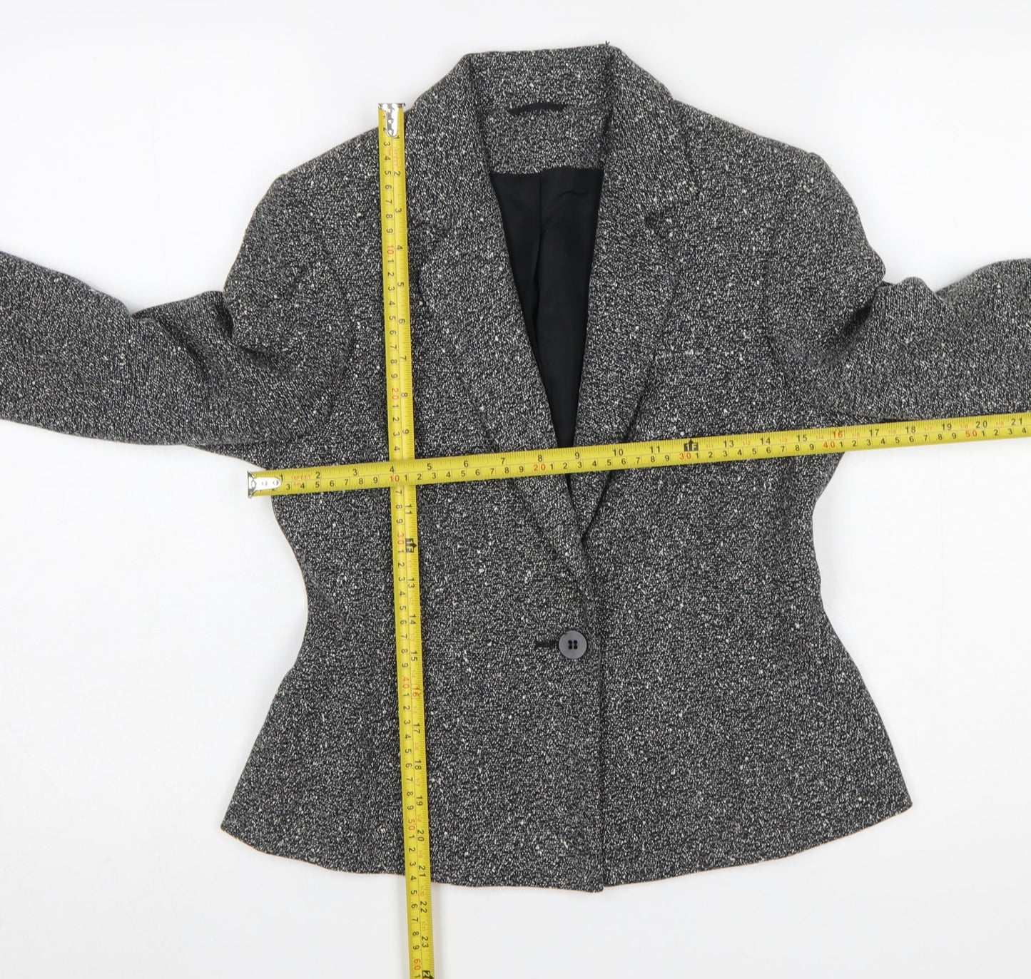 Principles Petite Grey Tweed One Button Blazer Jacket Size 8