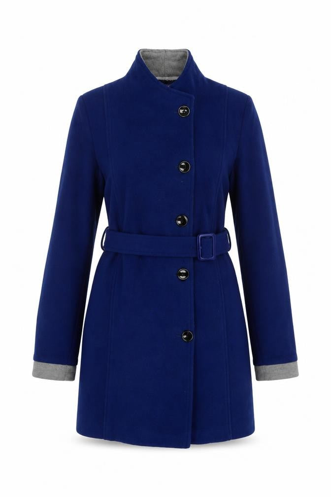 Oner Women's Blue Wool Blend Belted Mid-Length Trench Coat L