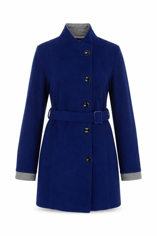 Oner Women's Blue Wool Blend Belted Mid-Length Trench Coat L
