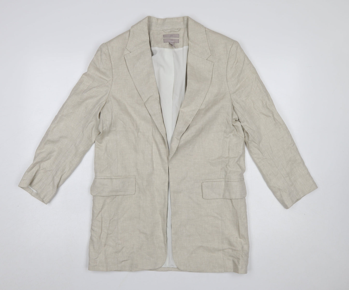 H&M Women's Beige Linen Blend Single-Breasted Blazer XS