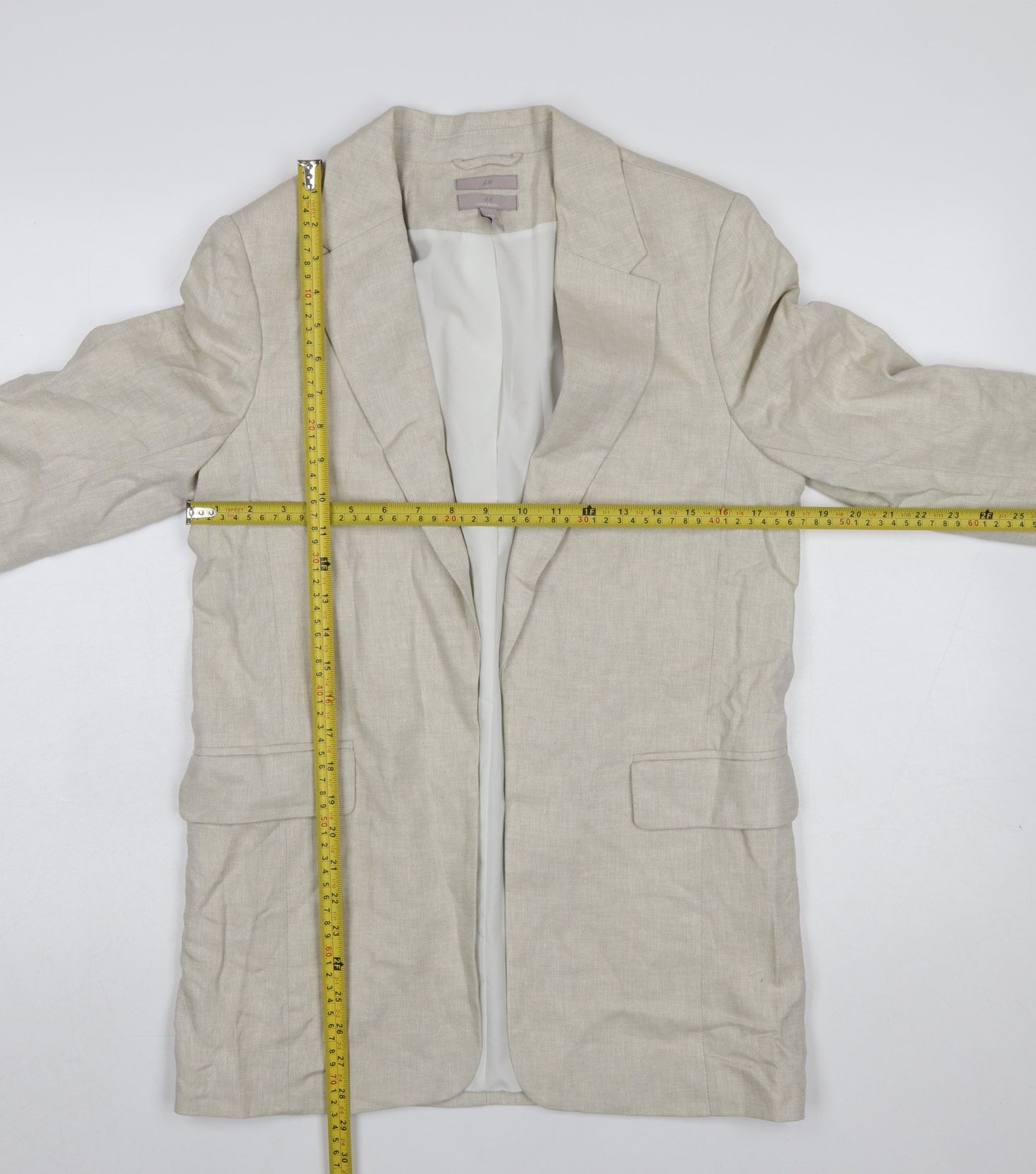H&M Women's Beige Linen Blend Single-Breasted Blazer XS