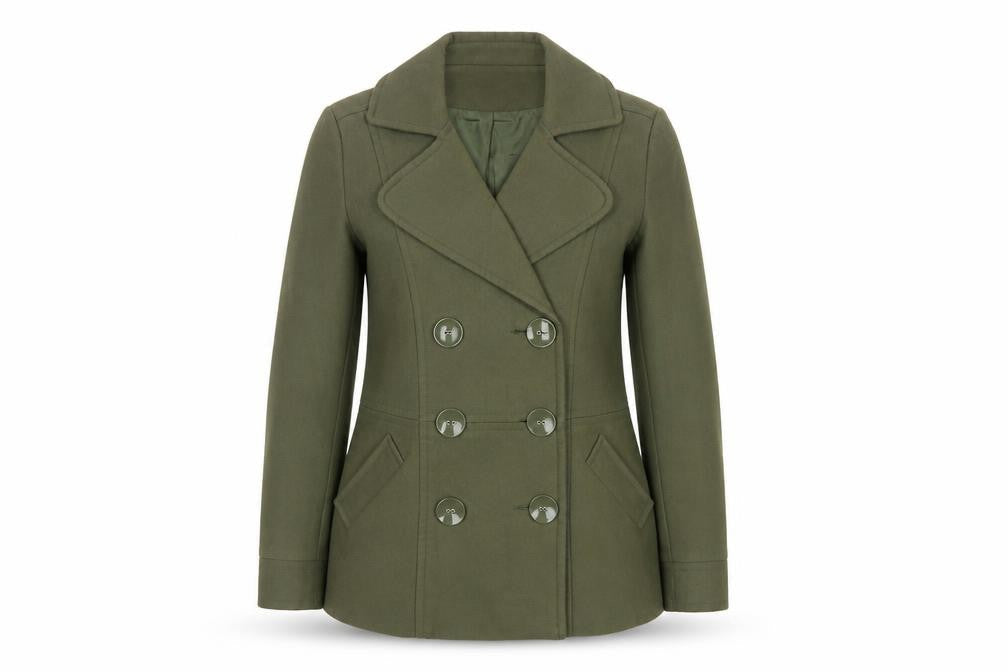 Cotton Traders Womens Green Size 12 Pea Coat Mid-Length Jacket