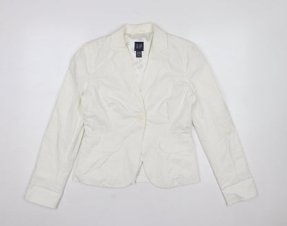 Gap Women Ivory Tailored One-Button Blazer UK 10 Cotton Blend