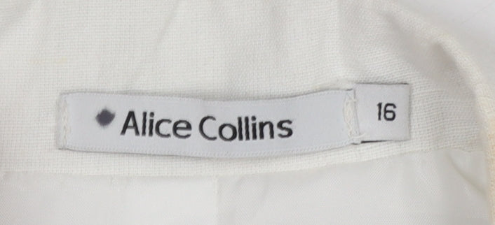 Alice Collins Women Ivory Linen Cotton Blazer Size 16 Single Breasted