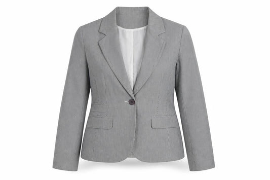 Dunnes Stores Women's Grey Pinstripe Blazer Size 14 Cotton Blend