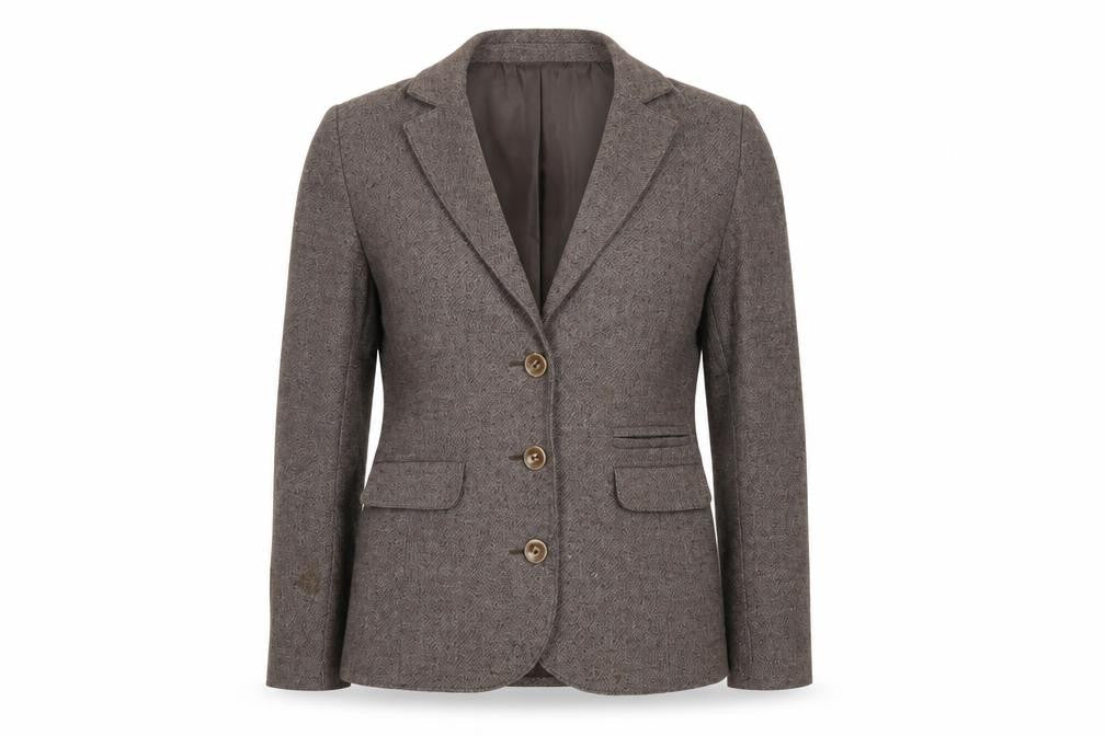 Daxon Women Brown Wool Blend Herringbone Blazer UK 12 Classic Fit