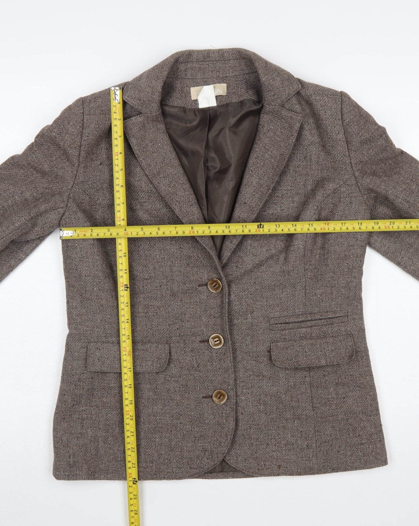 Daxon Women Brown Wool Blend Herringbone Blazer UK 12 Classic Fit