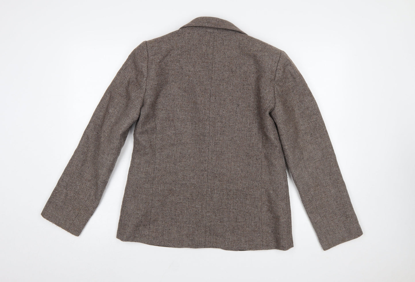 Daxon Women Brown Wool Blend Herringbone Blazer UK 12 Classic Fit