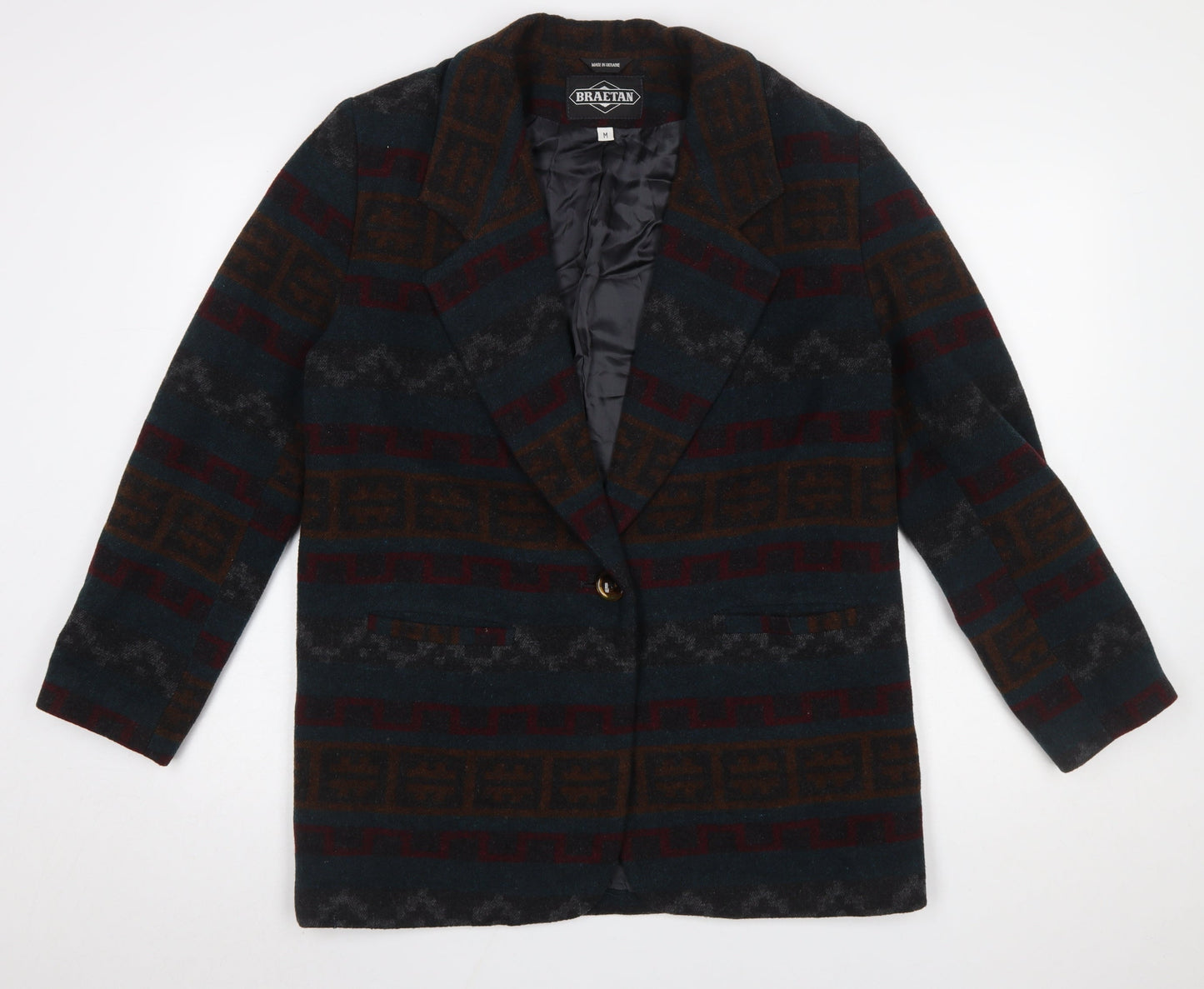 Braetan Womens Multicoloured Wool Blend Geometric Blazer M