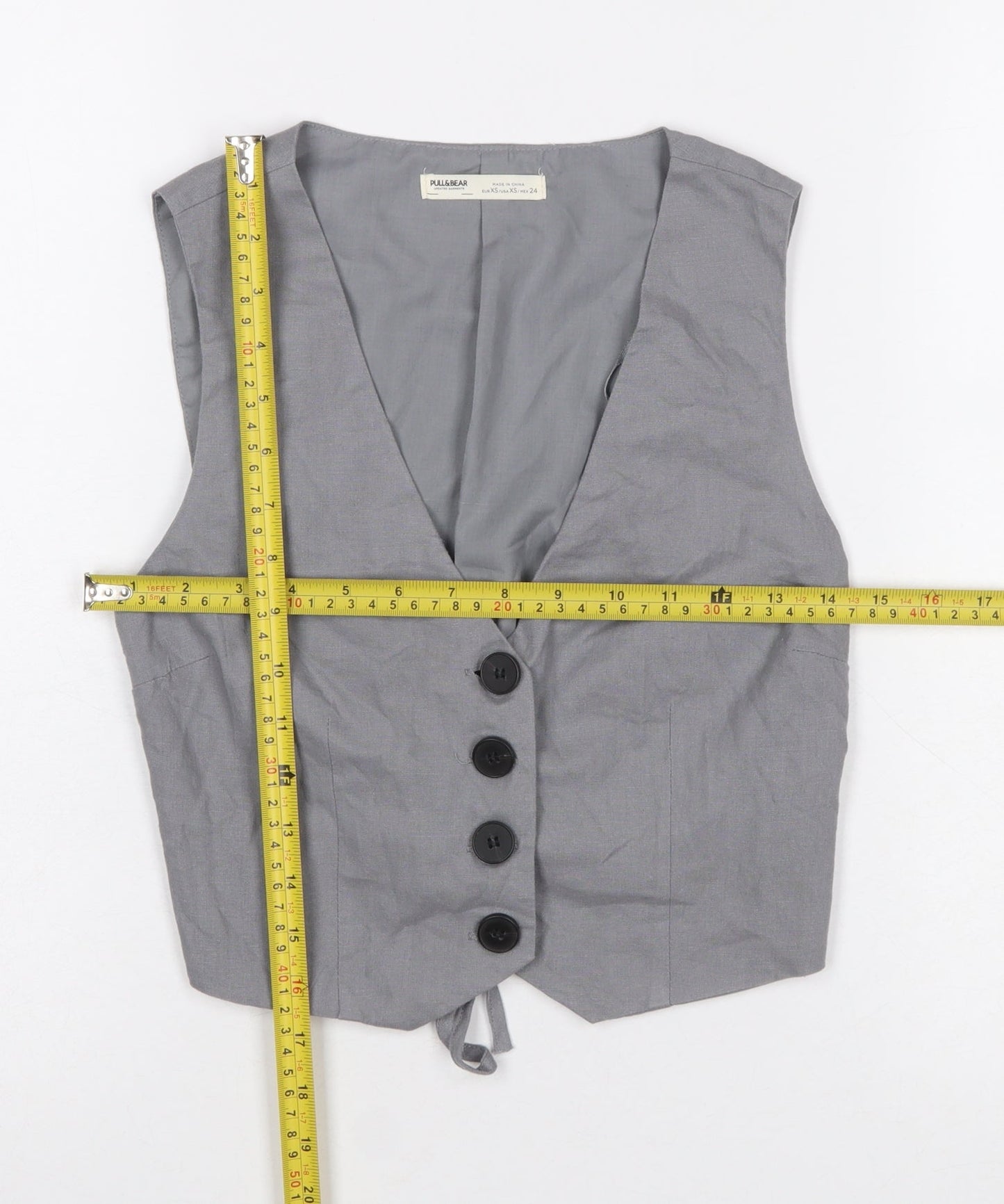 Pull&Bear Women's Grey XS Sleeveless Button Waistcoat