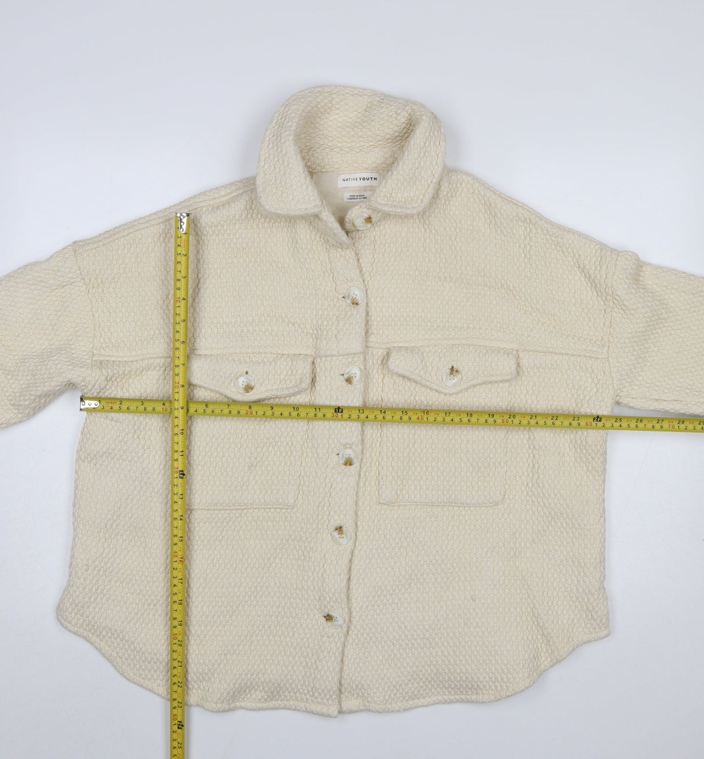 Native Youth Women Beige Cotton Button Jacket Size S