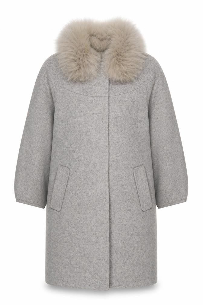 OZZO Women’s Grey Wool Fur Collar Long Overcoat Size 8