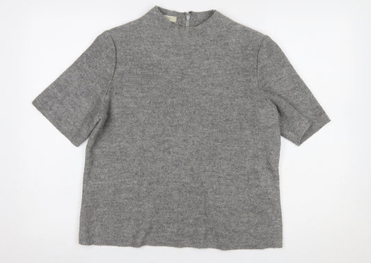 Hobbs Women Grey Wool Blend Mock Neck Short Sleeve Jumper UK 14