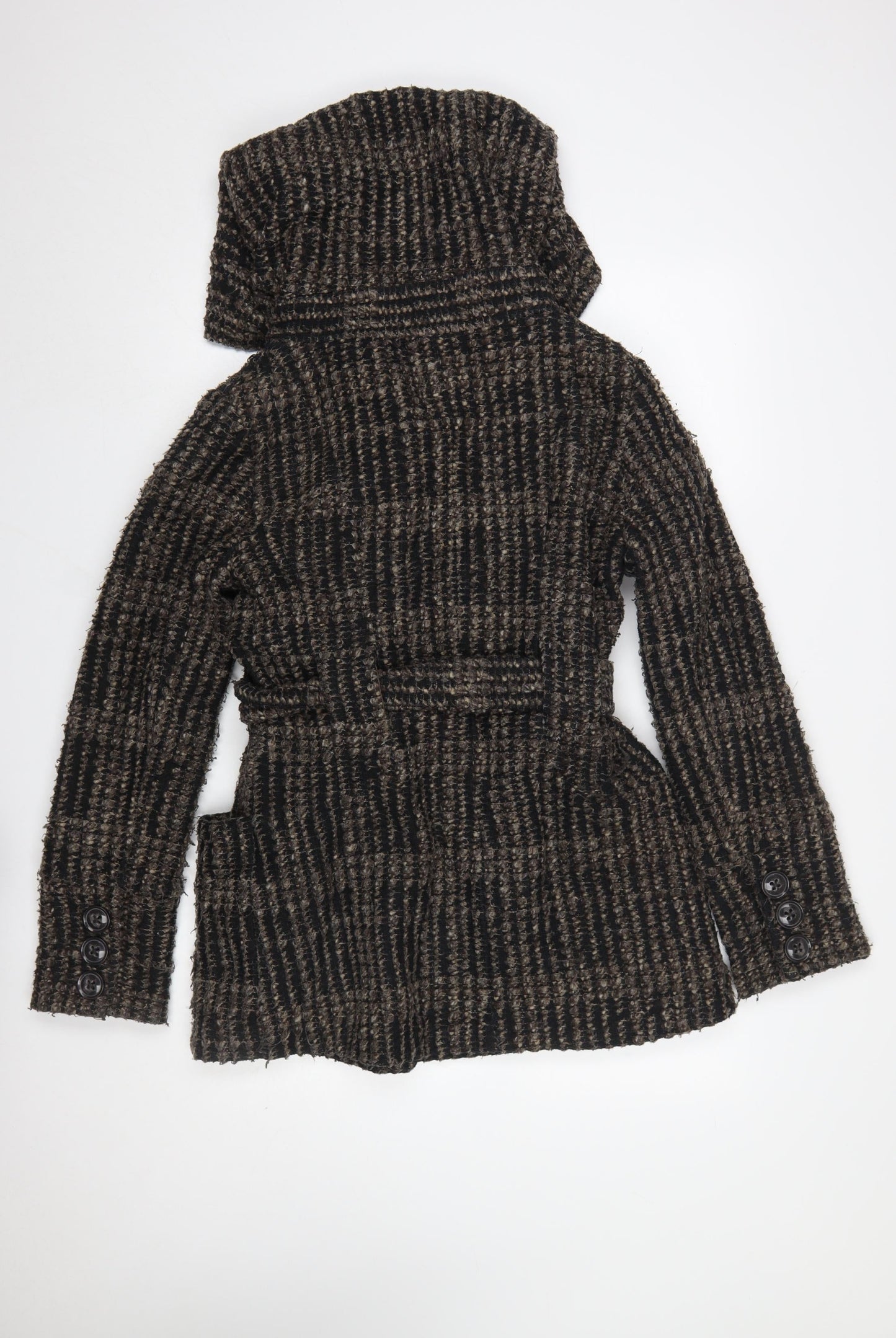 New Look Women’s Brown Check Belted Hooded Pea Coat UK 10