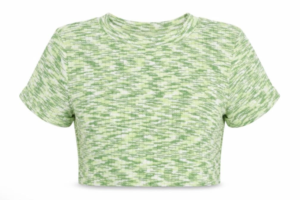 H&M Divided Women Green Cropped Knit T-Shirt Size 12