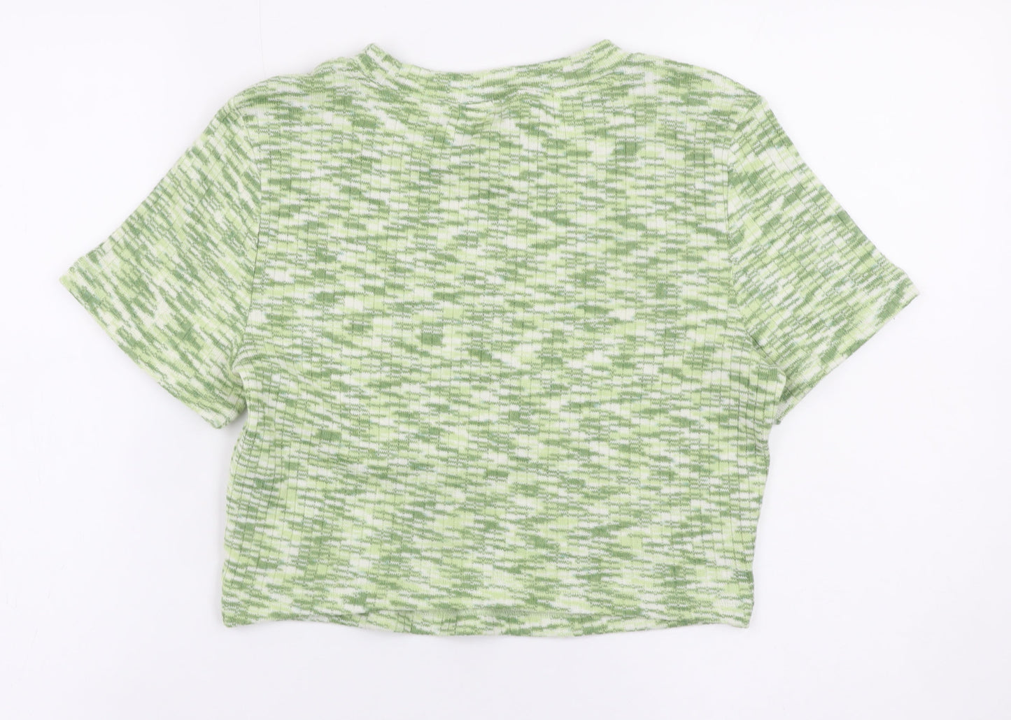 H&M Divided Women Green Cropped Knit T-Shirt Size 12
