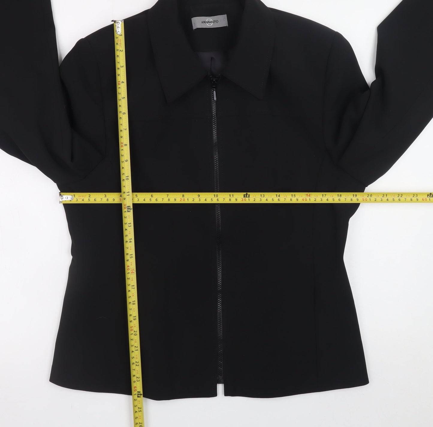 Amaranto Women Black Size 14 Slim Fit Full Zip Jacket