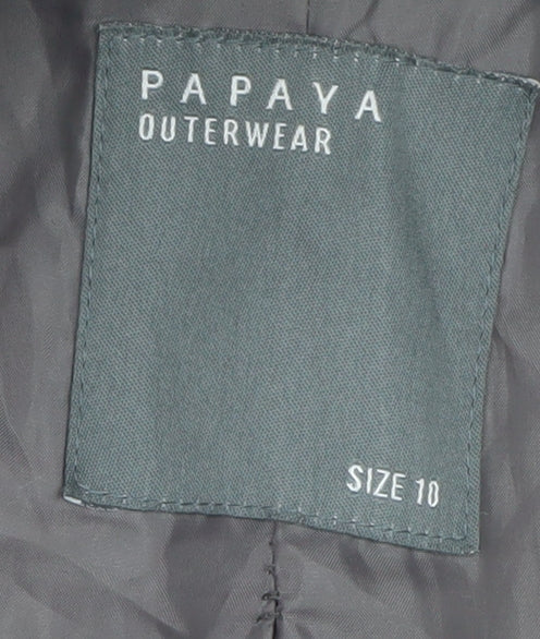 Papaya Womens Grey Long Faux Fur Overcoat Size 10 Winter Warm