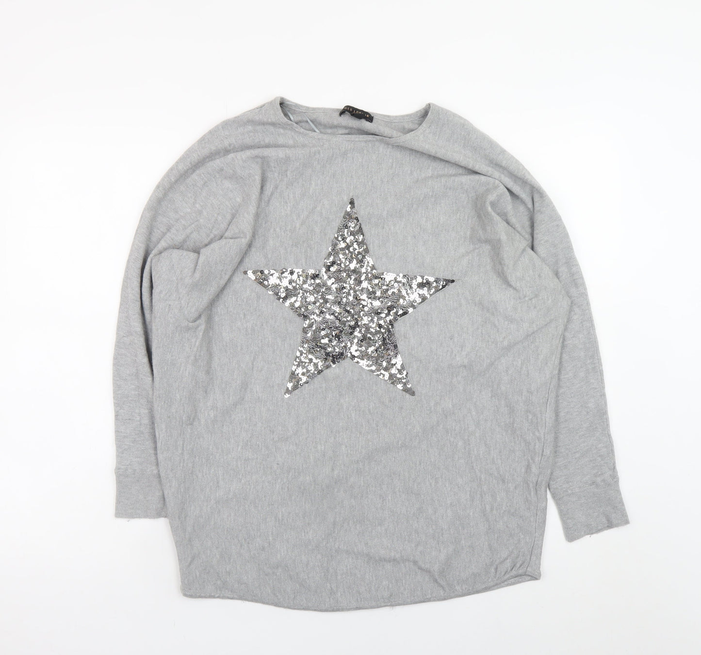 QED London Women's Grey Sequin Star Jumper M/L Relaxed Fit Knitwear