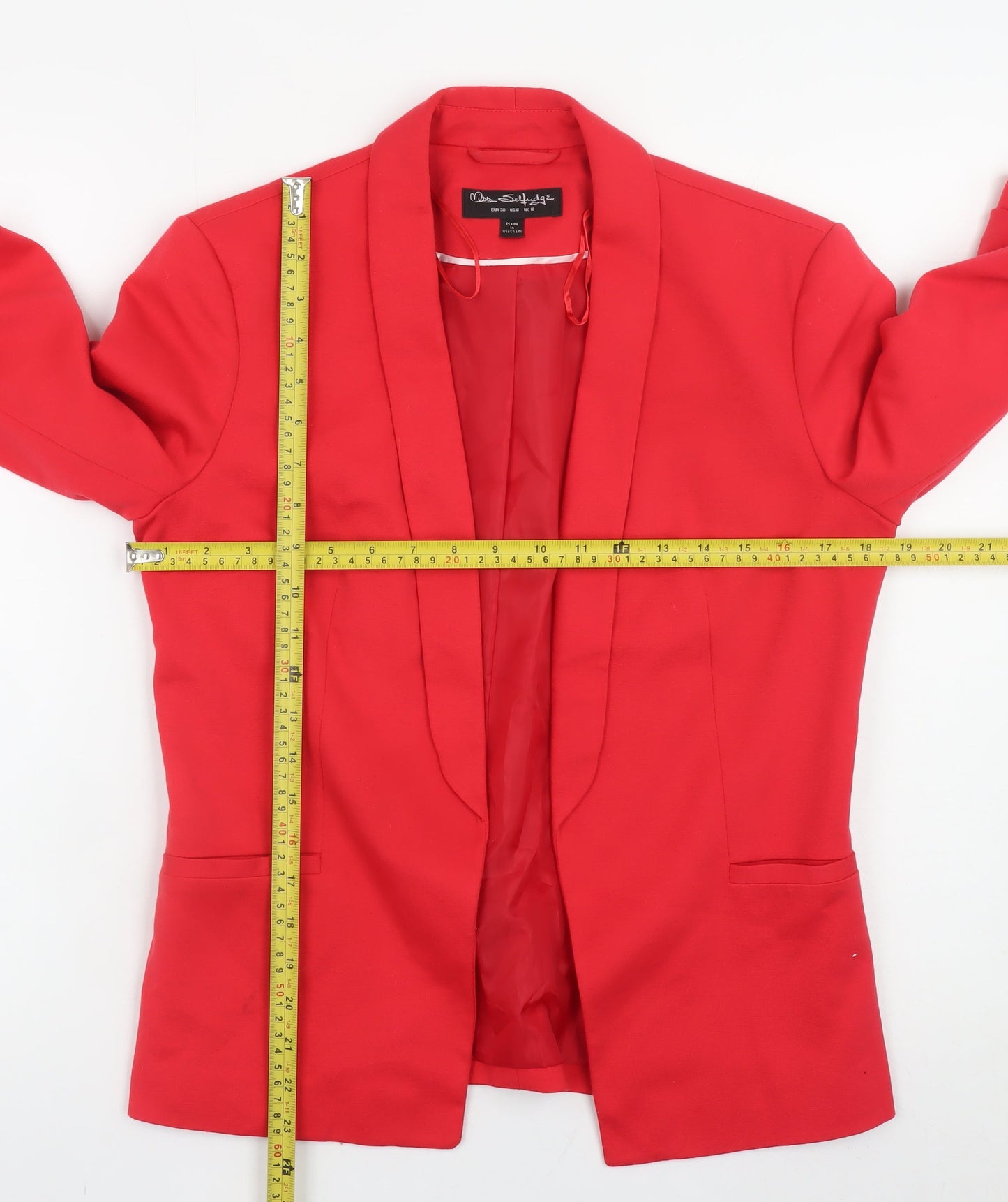 Miss Selfridge Women Red Blazer Jacket UK 10 Regular Fit Mid-Length