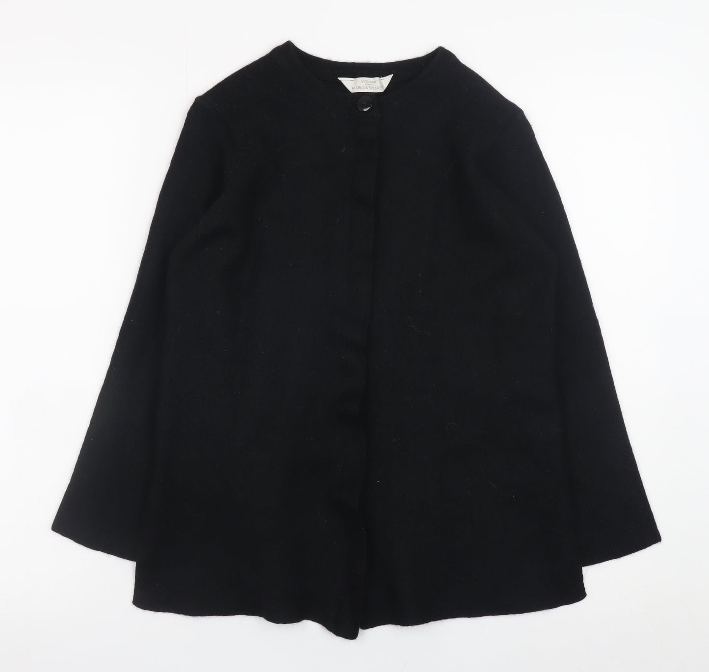 Marks and Spencer Women’s Black Wool Collarless Mid-Length Coat Size 12