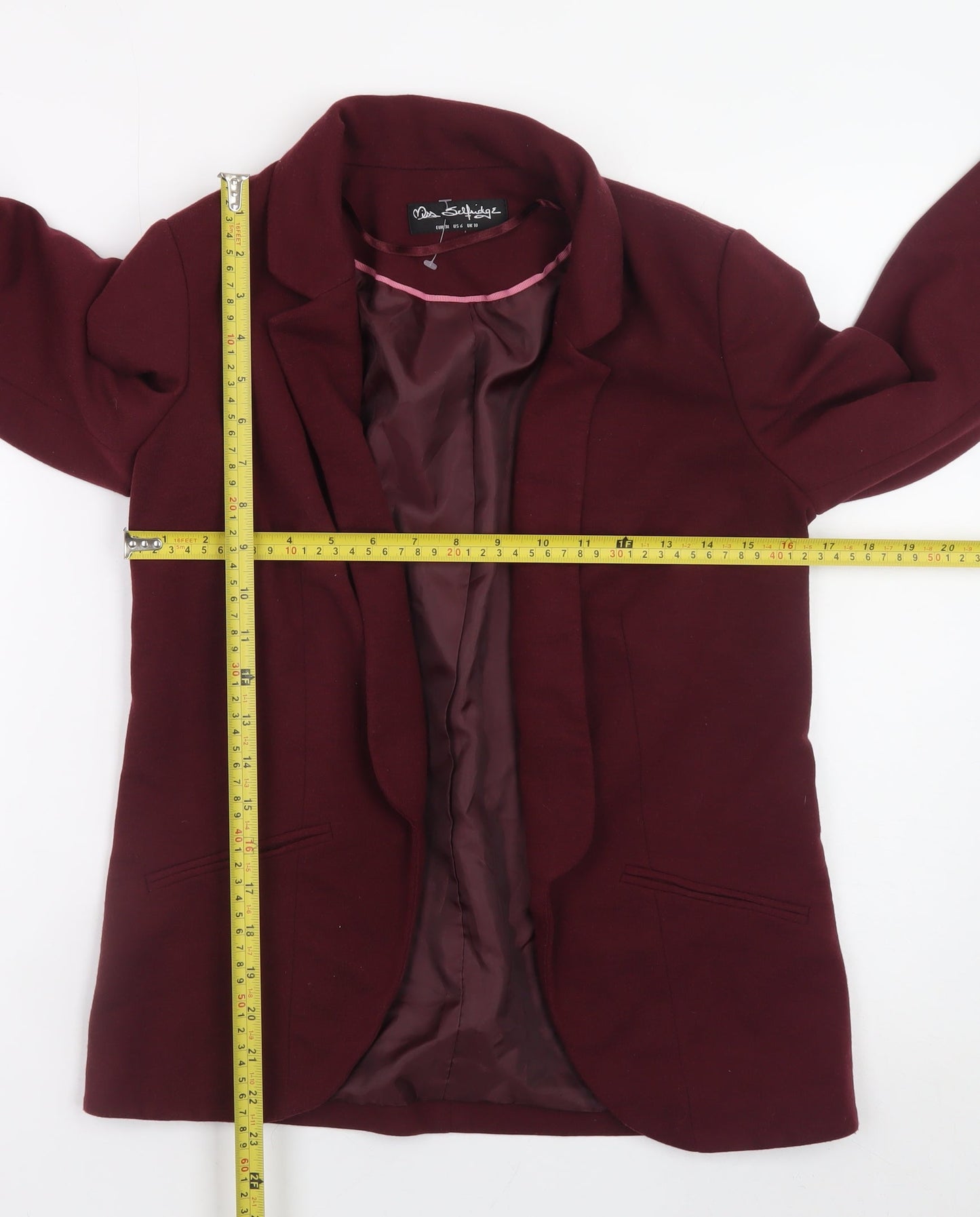 Miss Selfridge Womens Red Blazer UK 10 Slim Fit Lined Jacket