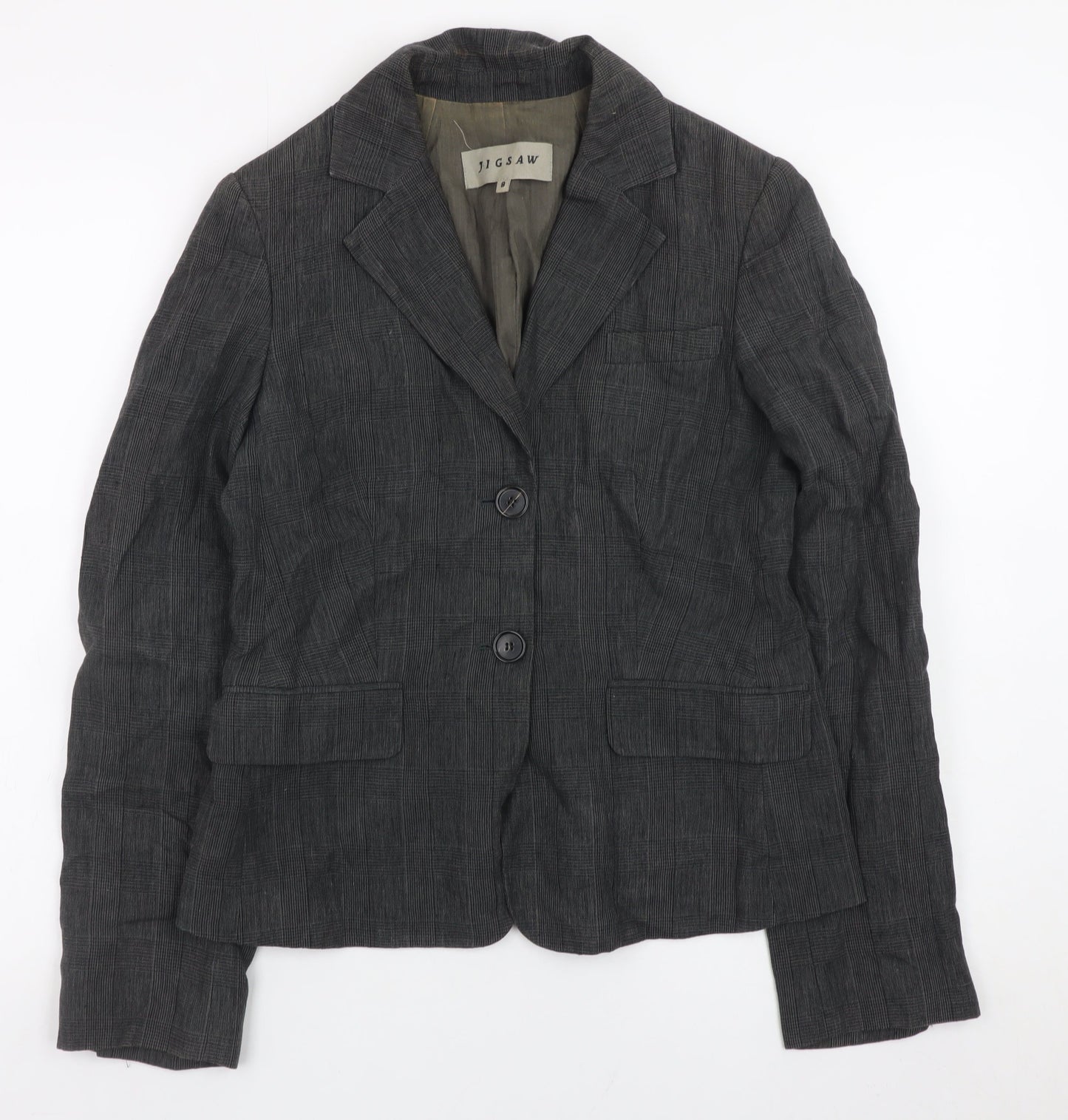 Jigsaw Women Grey Linen Blazer Jacket Size 8 Classic Lined Workwear
