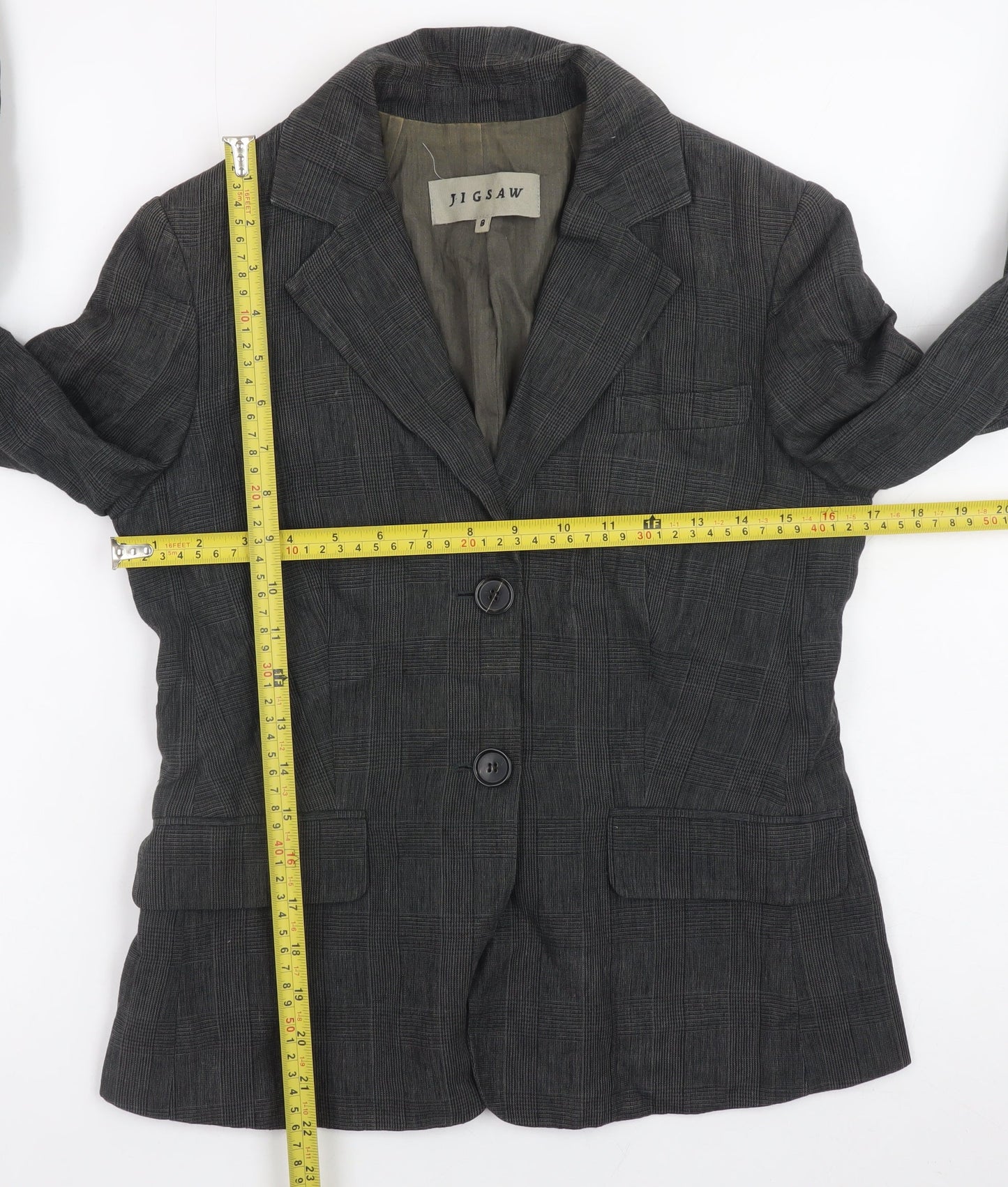 Jigsaw Women Grey Linen Blazer Jacket Size 8 Classic Lined Workwear