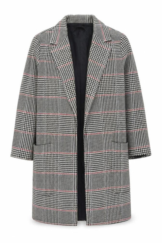 Front view of Zara Woman Grey Checked Long Overcoat Lined Coat, size L