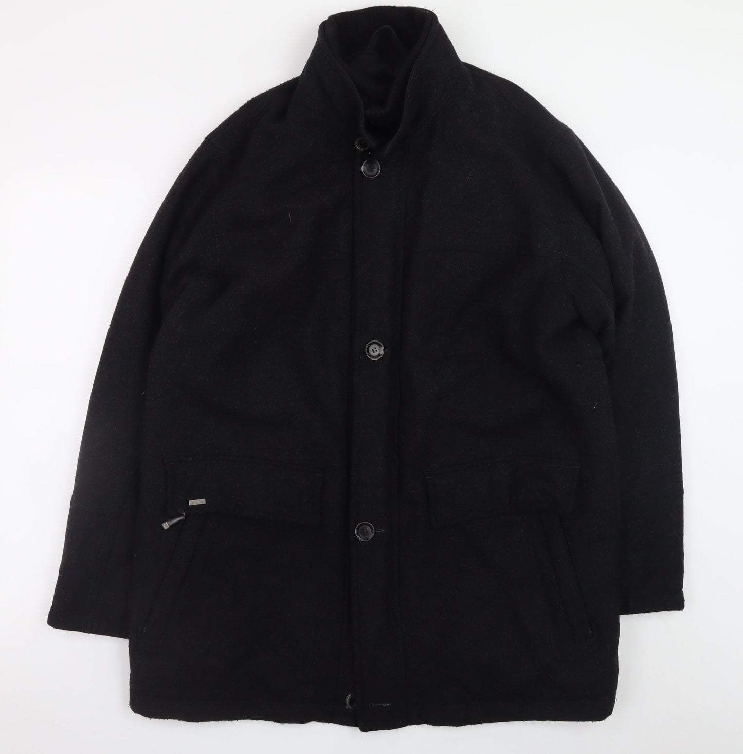 Bugatti Men's Black Wool Cashmere Overcoat 40R Waterproof Classic