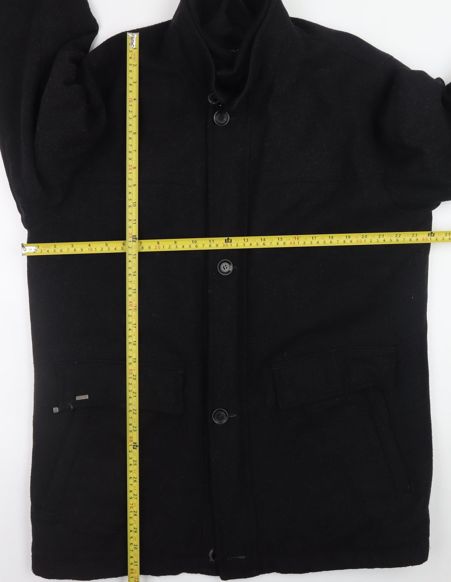 Bugatti Men's Black Wool Cashmere Overcoat 40R Waterproof Classic