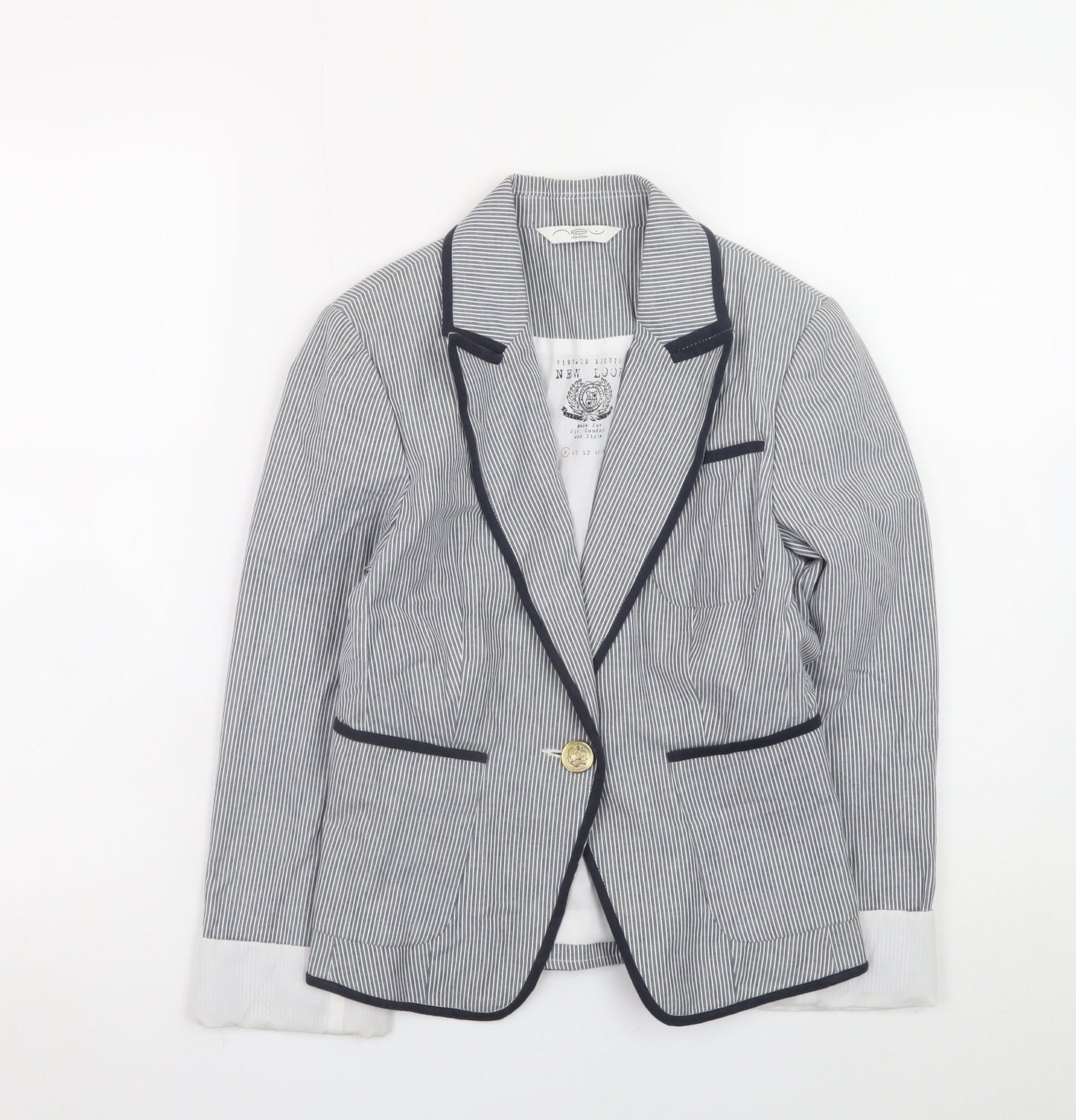 New Look Women's Blue Striped Blazer UK 8 Slim Fit Classic Style
