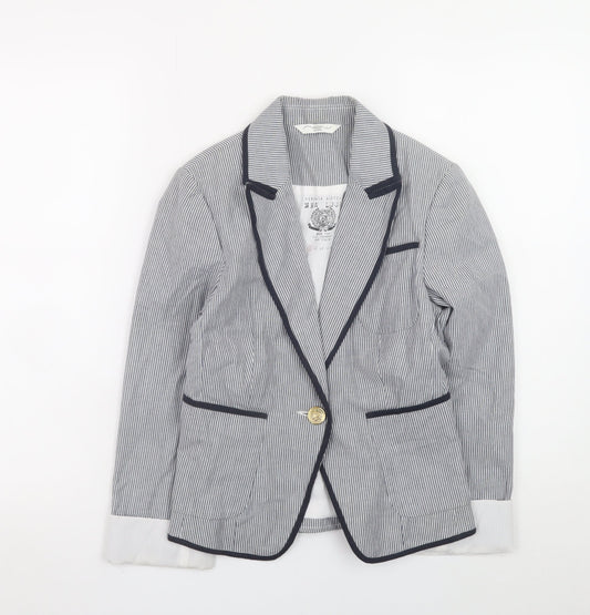 New Look Women's Blue Striped Blazer UK 8 Slim Fit Classic Style