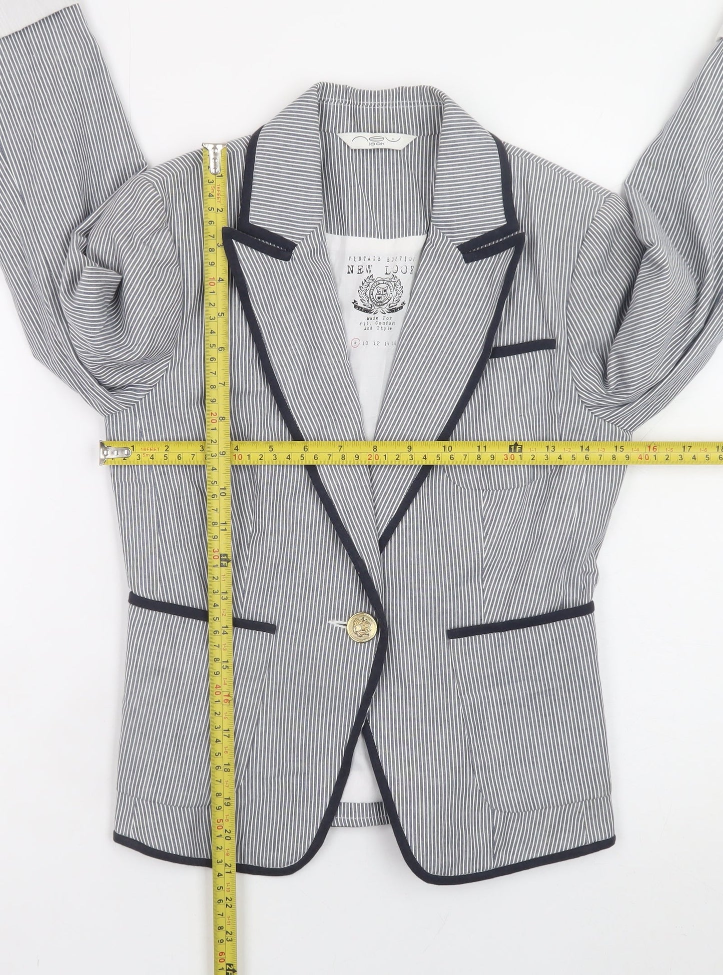 New Look Women's Blue Striped Blazer UK 8 Slim Fit Classic Style
