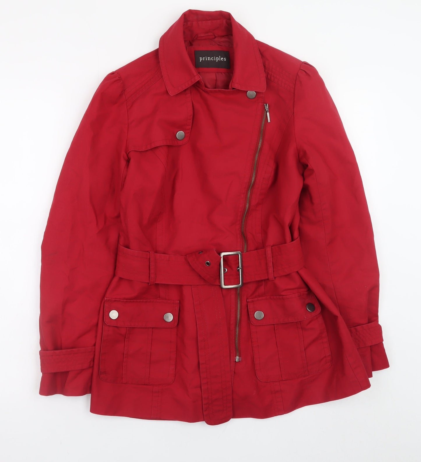Principles Women's Red Cotton Belted Military Jacket Size 10