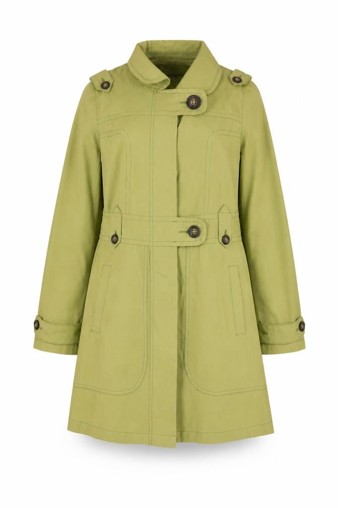 Next Women's Green Cotton Trench Coat Size 10 Belted Mid-Length