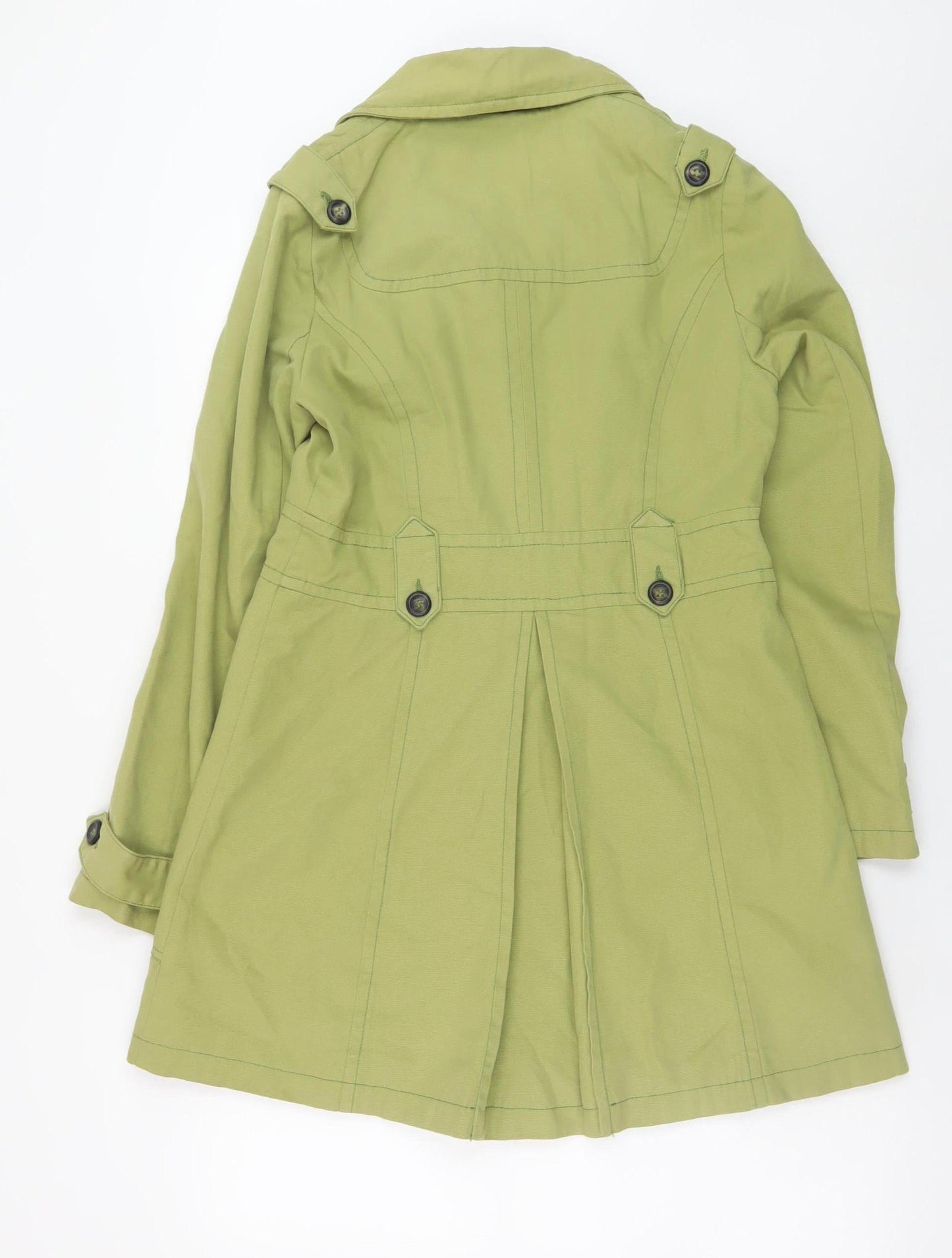 Next Women's Green Cotton Trench Coat Size 10 Belted Mid-Length