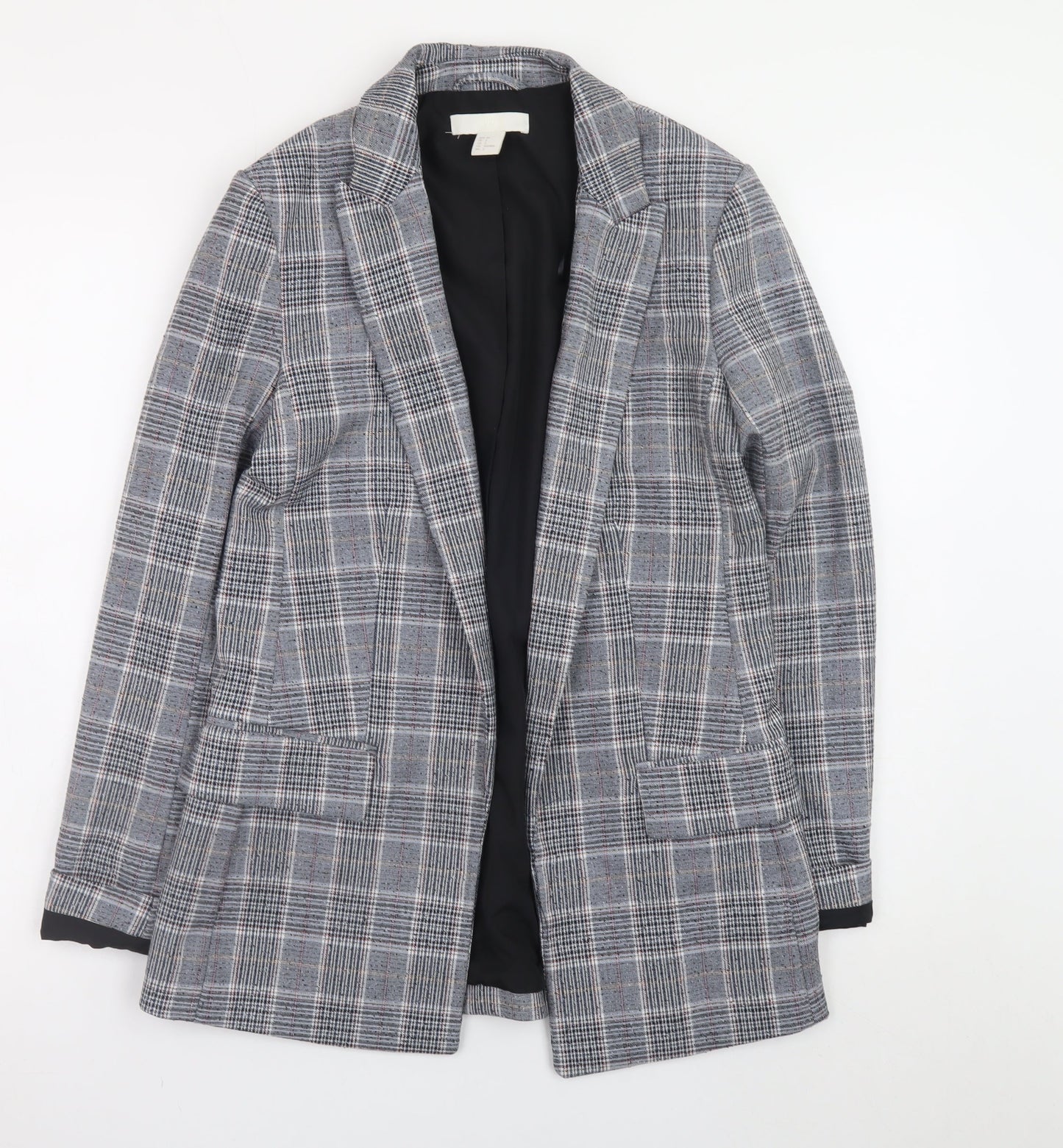 H&M Womens Grey Check Blazer Jacket Size 6 Plaid Single Breasted