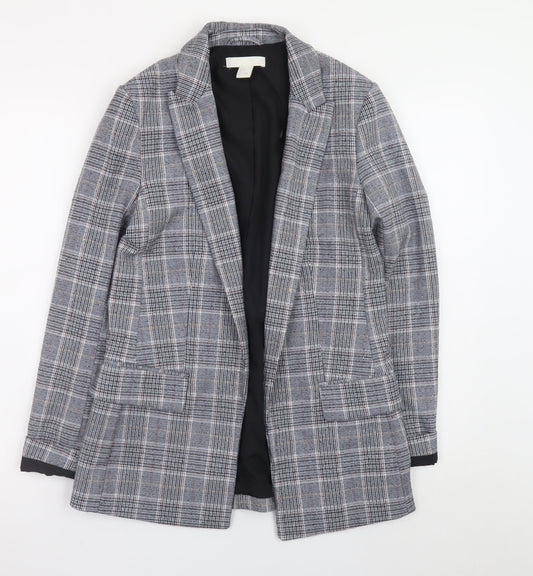 H&M Womens Grey Check Blazer Jacket Size 6 Plaid Single Breasted