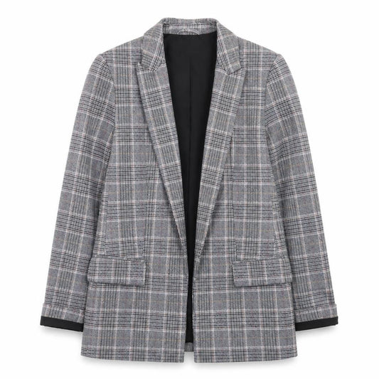 H&M Womens Grey Check Blazer Jacket Size 6 Plaid Single Breasted